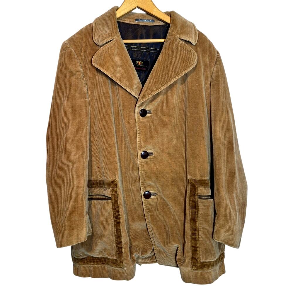 Vintage 1970s JL Brandeis & Sons Camel Men's Corduroy Rancher Coat Spain 42